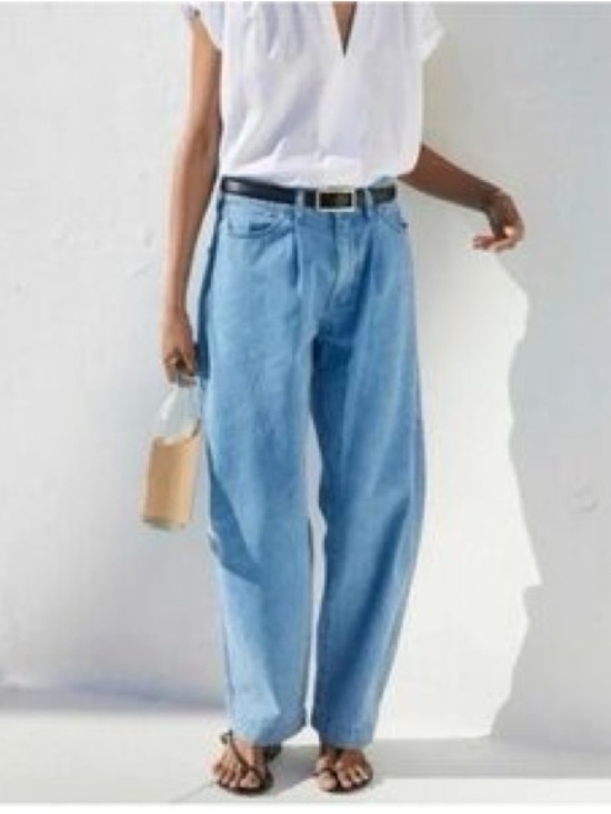 AYR Denim - AYR The Hooky Jeans Wide Leg Baggy High Rise Pleated Cotton Hemp Blue